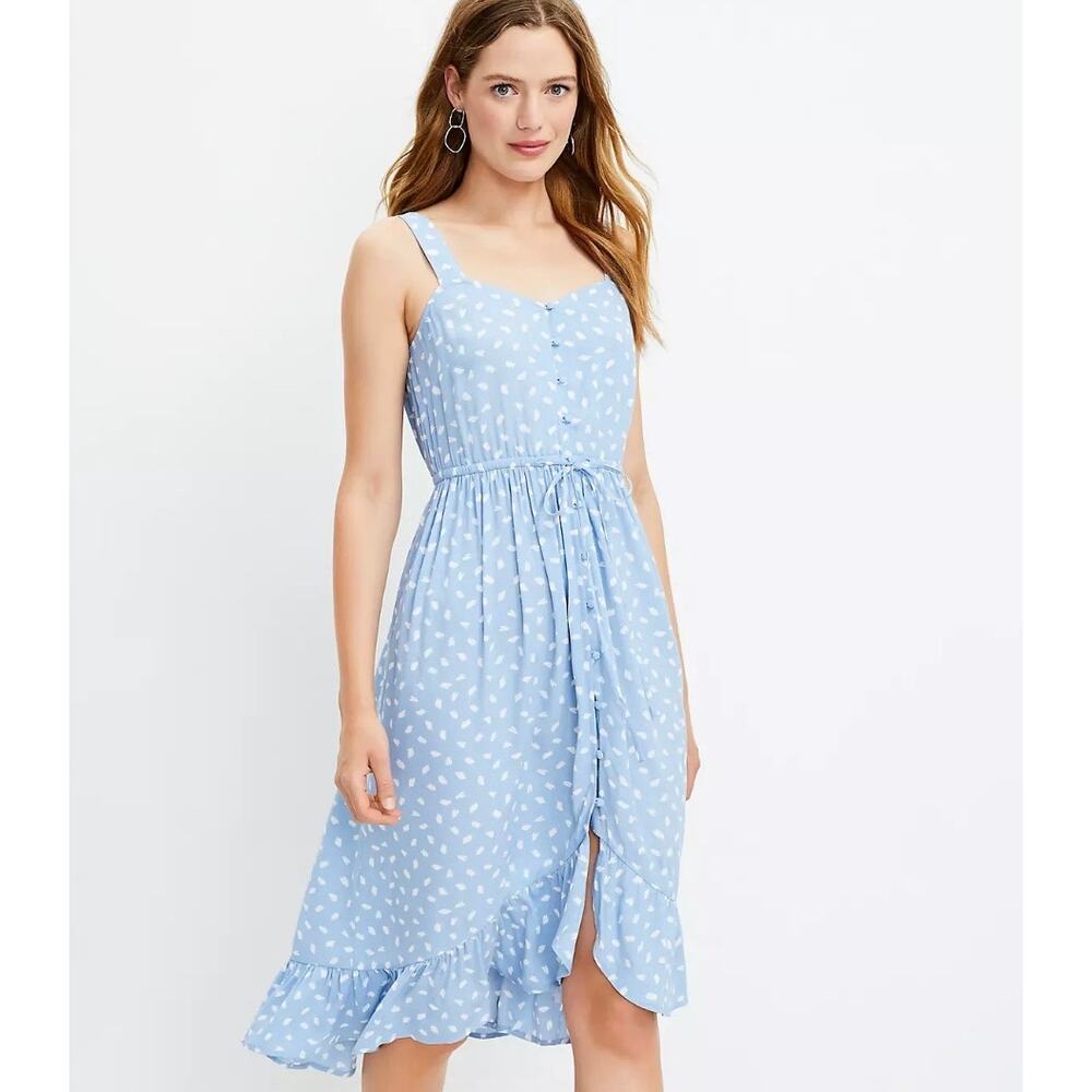 LOFT Light Blue Polka Dot Midi Dress